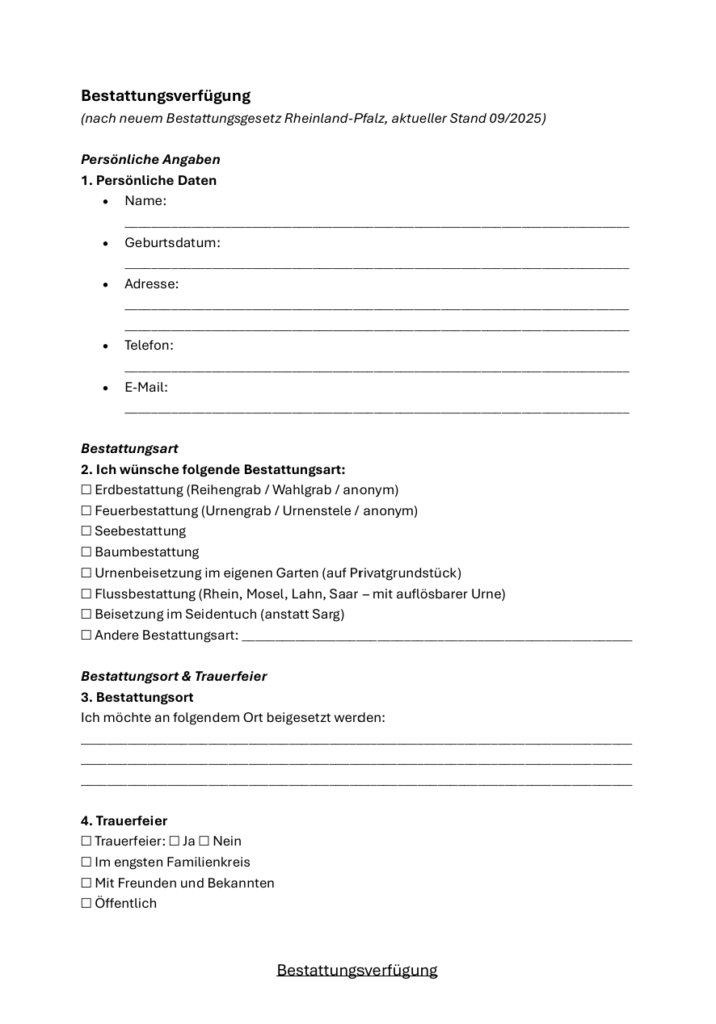 Bestattungsverfügung 2025